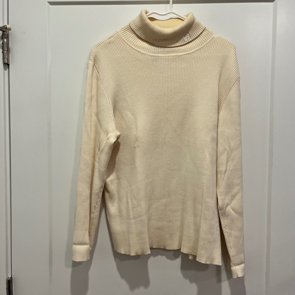 Lauren Ralph Lauren Cream Ribbed 100% Cotton Turtleneck Sweater 2X